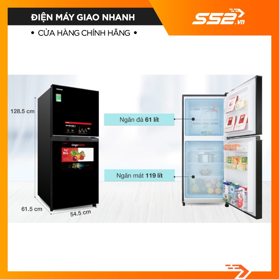 Tủ Lạnh Toshiba Inverter 180 Lít GR-B22VU UKG - Bảo Hành Chính Hãng