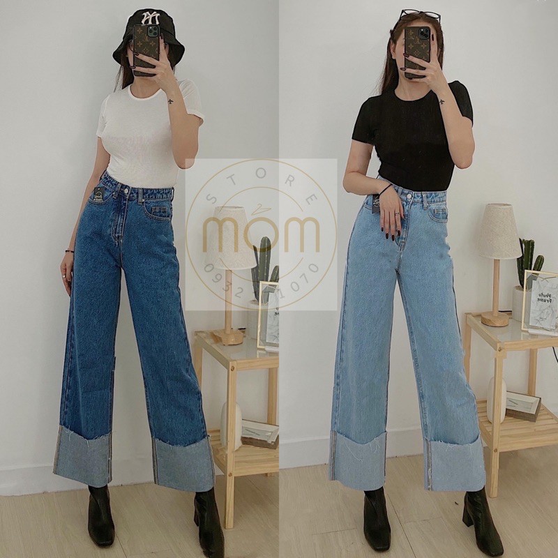 Quần Jean Culottes Quần Bò Dáng Suông Ống Rộng Jean Cotton Lật Lai đẹp siêu cấp