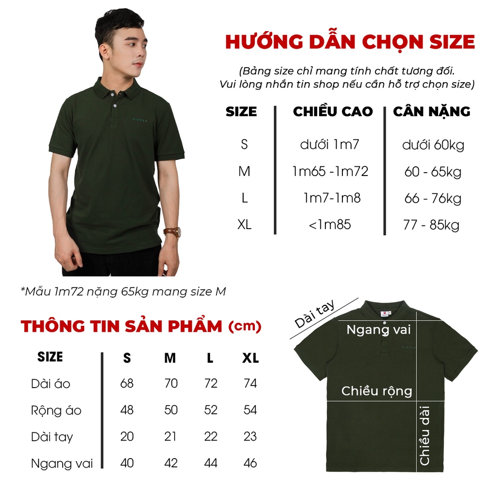 Áo polo nam cao cấp vải cotton cá sấu cổ bẻ in nổi 9 màu HIDDLE có đủ size từ 50 - 85kg
