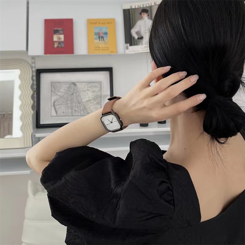 Đồng Hồ Đeo Tay Mặt Vuông Dây Da PU Phong Cách Hàn Quốc Dành Cho Nam Nữ