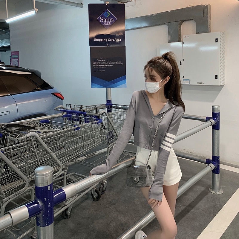 ÁO CADIGAN DÁNG NGẮN CÓ MŨ