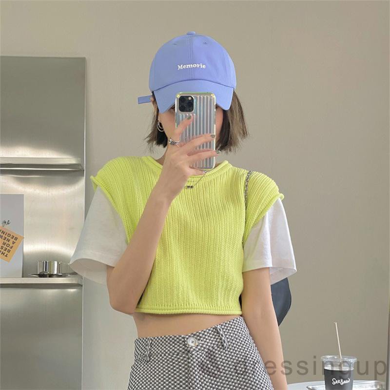 Áo Croptop Dệt Kim Không Tay Màu Sắc Đơn Giản Cho Nữ