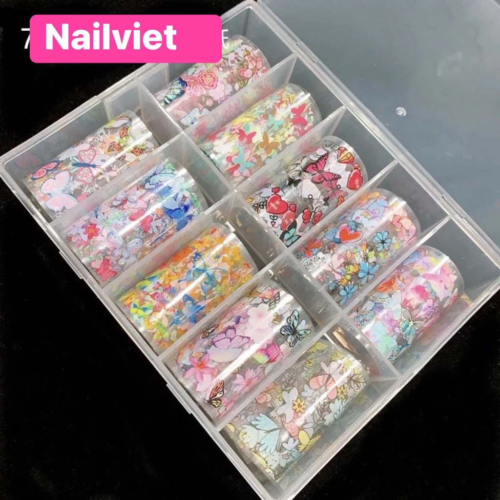 Foi thương hiệu,foi báo,foi hoa, foi dán móng khay 10 ô