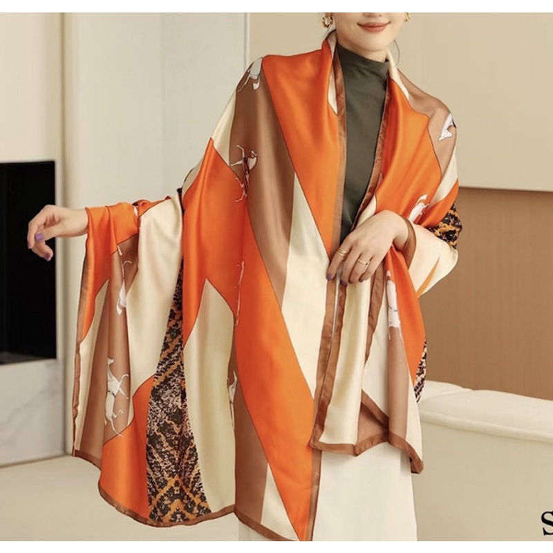 Khăn choàng cổ lụa cao cấp in hình con ngựa size 90x180cm