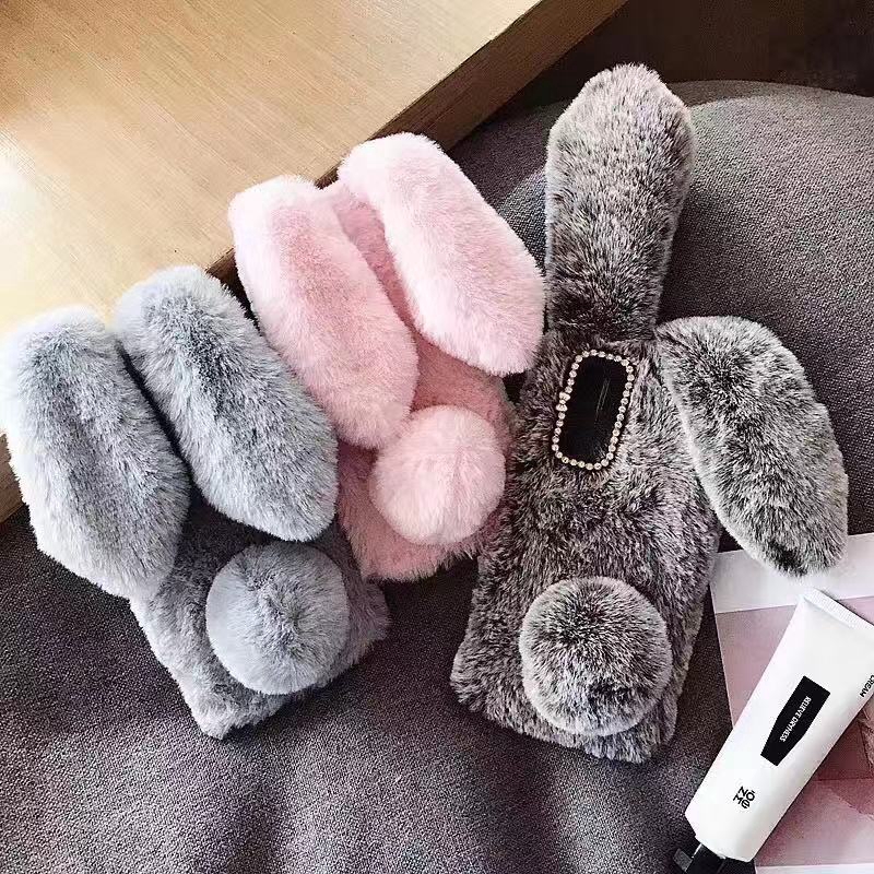 Apple compatible for iPhone 6 6S Plus / compatible for iPhone 5 5S 5C SE 4 4S Fashion Cartoon Cute Plush Rabbit Cases Soft TPU Back Cover Warm Cover
