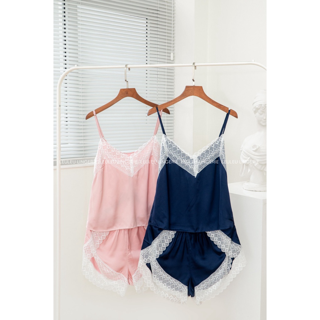 BỘ NGỦ HAI DÂY NHIỀU MÀU CHẤT LIỆU LỤA VIỀN REN LEULEU.LINGERIE