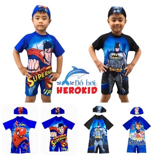 Bộ đồ bơi liền thân siêu nhân kèm nón bơi - Đồ bơi liền thân bé trai BT46