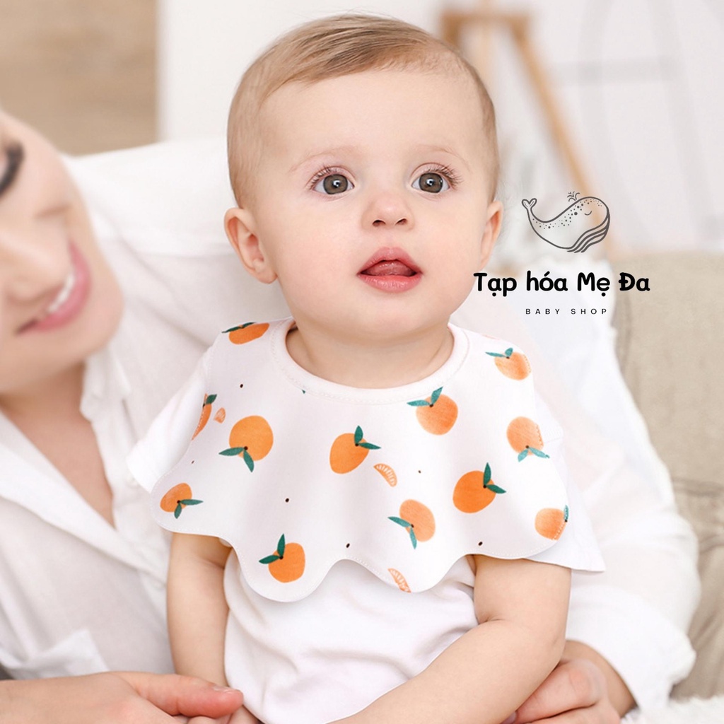 Combo 3 yếm cổ tròn kiểu rẻ quạt cho bé ăn dặm 100% cotton có lớp chống thấm an toàn mềm mại nhiều mẫu hoa tiết đáng yêu