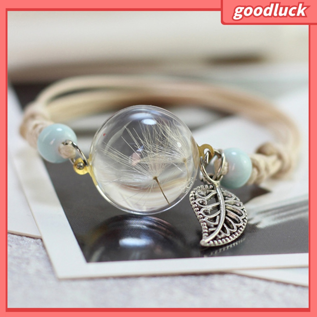 Vòng tay mặt quả cầu thuỷ tinh ướp hoa bồ công anh