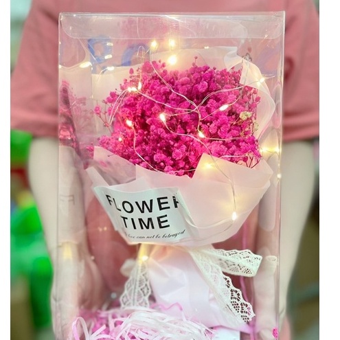 [Quà Tặng 8/3] Set Quà Hoa Baby Khô Kèm Hộp, Túi, Đèn