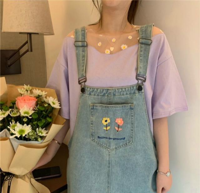 Áo Phông Nữ Summer New Daisy Yarn Splicing Loose Short Sleeve T-shirt Female Student Top