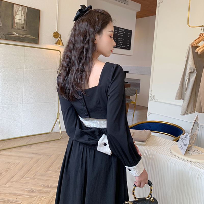 Đầm Đen Tay Dài Chiết Eo Phong Cách Thời Trang Pháp Dành Cho Nữ | BigBuy360 - bigbuy360.vn