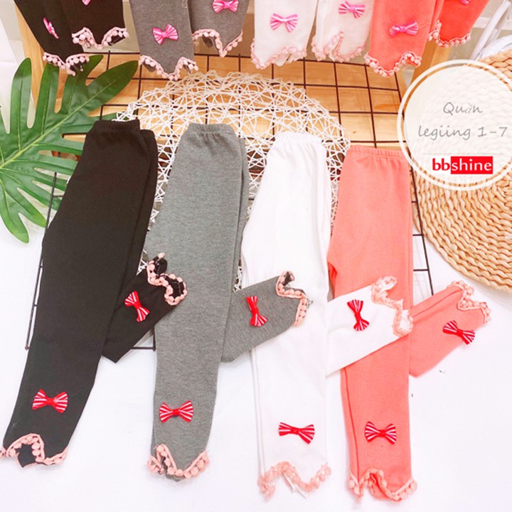 Quần legging chất cotton len mềm mại co giãn cho bé gái 1-6 tuổi họa tiết nơ chuông đáng yêu đủ màu sắc BBShine - Q019