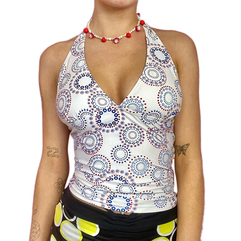 Áo Hai Dây Cổ Chữ V Khoét Sâu Họa Tiết Hoa Phong Cách Boho Gợi Cảm Cho Nữ