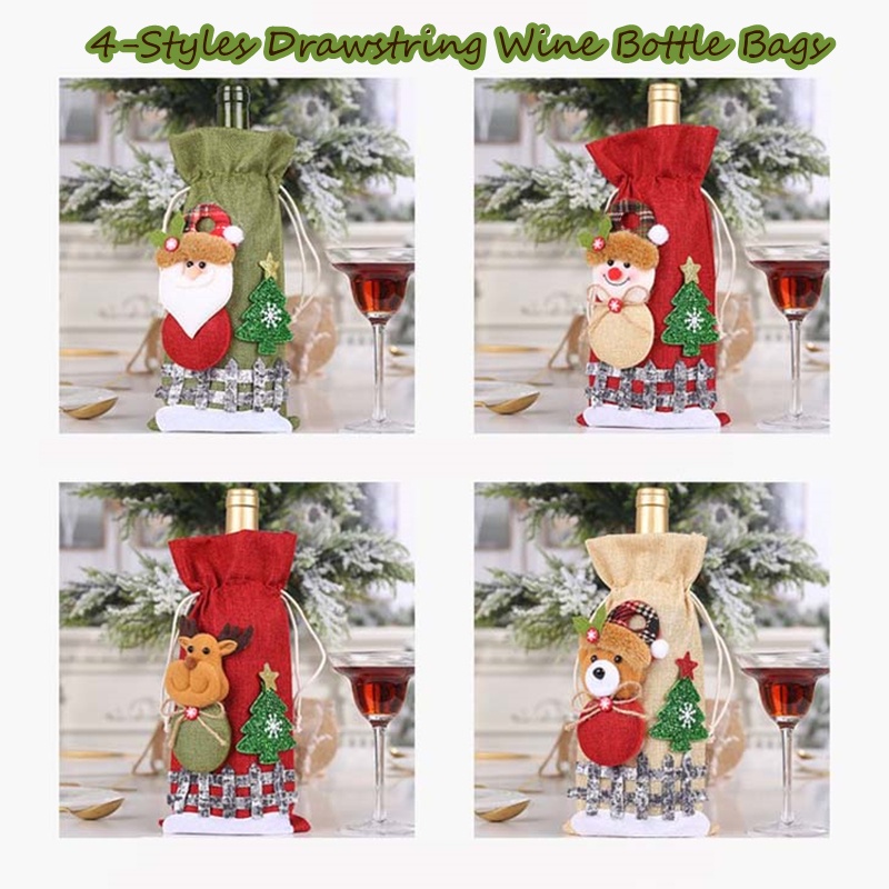 Vỏ bọc chai rượu hoạ tiết giáng sinh dễ thương chất liệu vải lanh giả