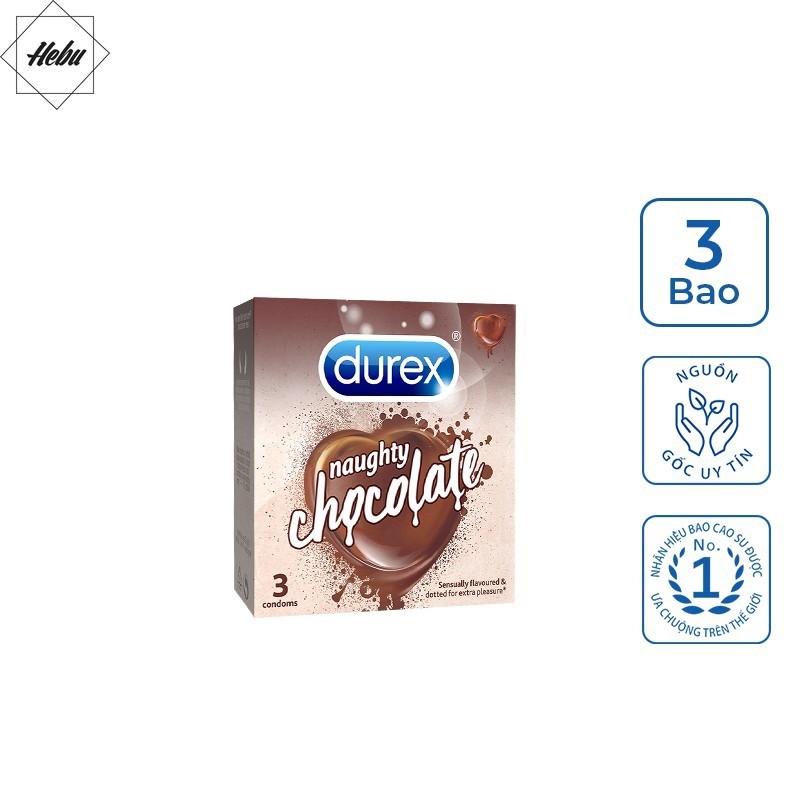 Bao cao su durex naughty chocolate siêu mỏng nhiều gel bôi trơn 1 hộp 3 cái hebuhome