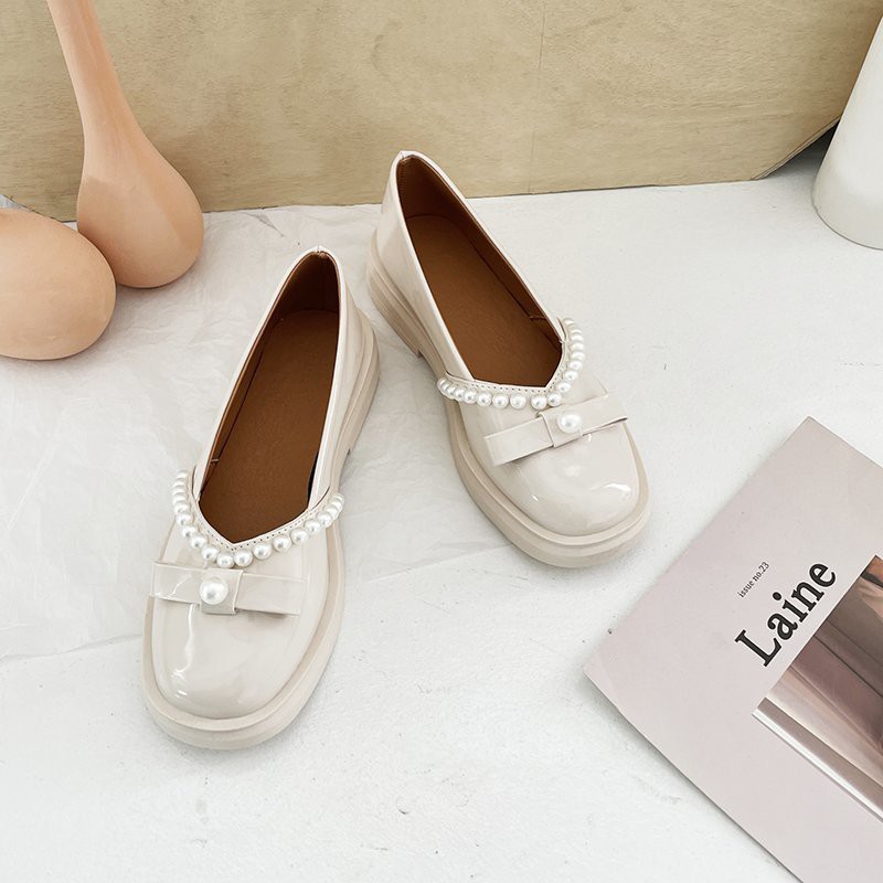 Giày búp bê đế bệt mũi vuông đính ngọc trai giả xinh xắn cho nữ | BigBuy360 - bigbuy360.vn