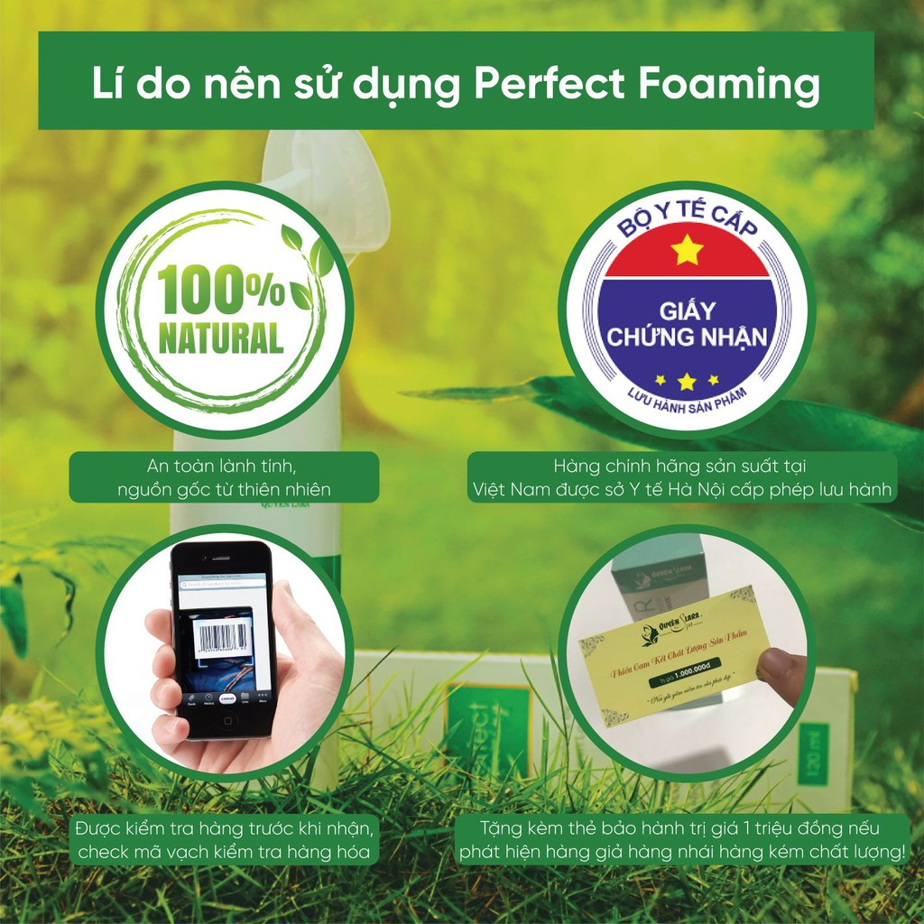 Sữa rửa mặt tạo bọt (Perfect Foaming) 120ml - Quyên Lara - Mỹ phẩm thiên nhiên cao cấp - Số công bố: 2516/18/MP-HN