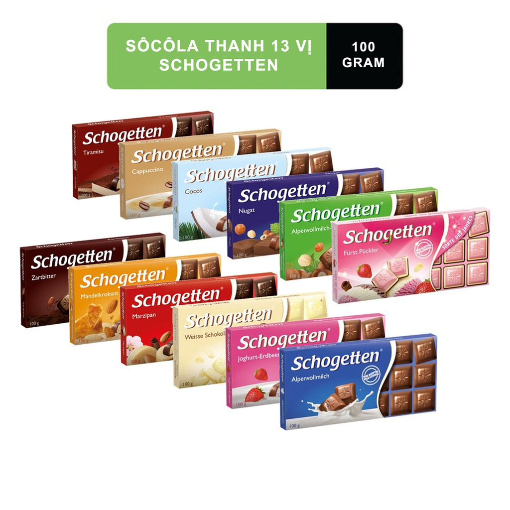 (10 vị) Chocolate Schogetten thanh 100gr