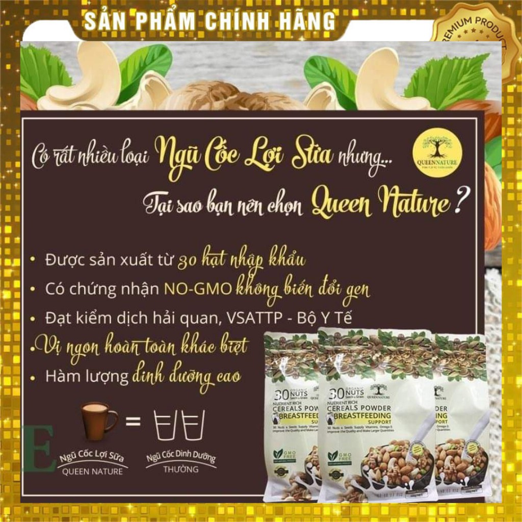 NGŨ CỐC KÍCH LỢI SỮA 30 HẠT QUEEN NATURE 800GR