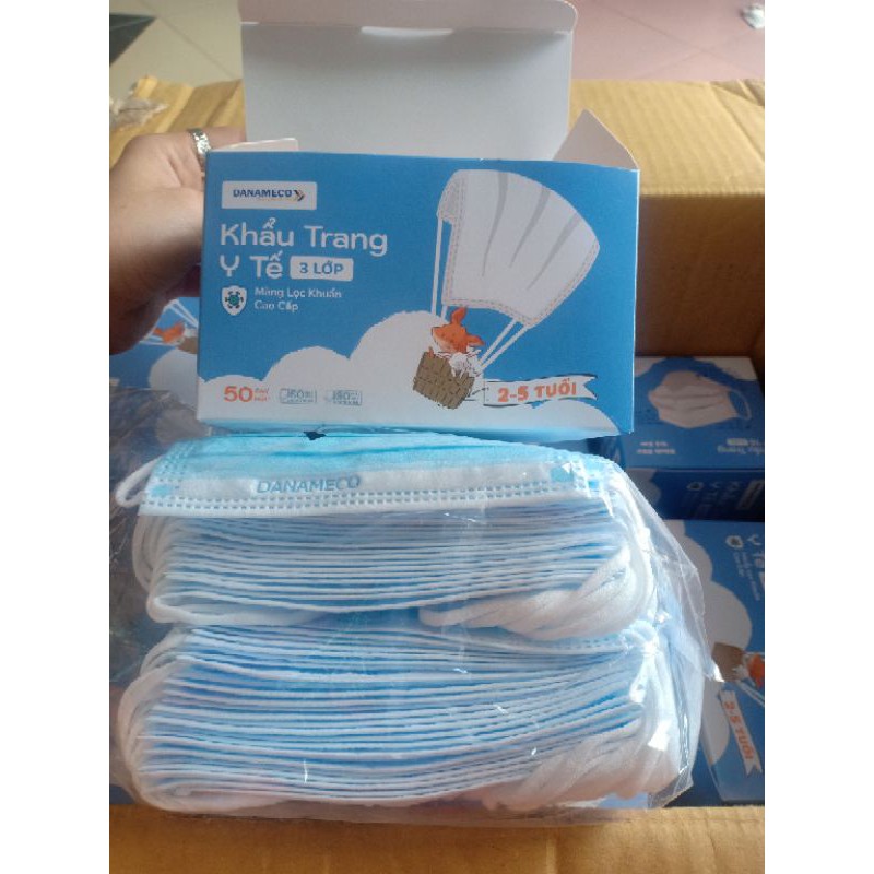 Khẩu trang y tế trẻ em Danameco từ 2 đến 5 tuổi. 1 hộp 50 cái màng lọc cao cấp | BigBuy360 - bigbuy360.vn