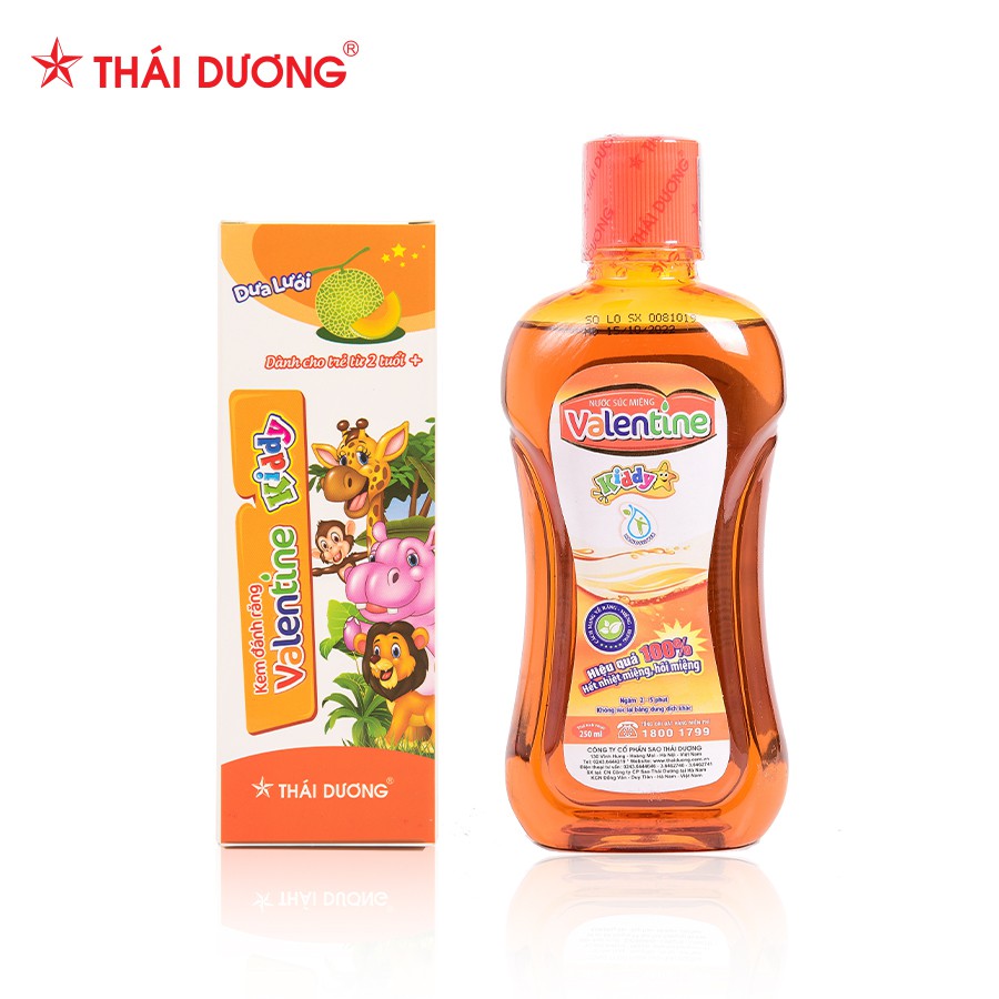 Combo Kem đánh răng trẻ em Valentine Kiddy 100g &amp; Nước súc miệng trẻ em Valentine Kiddy 250ml- Sao Thái Dương