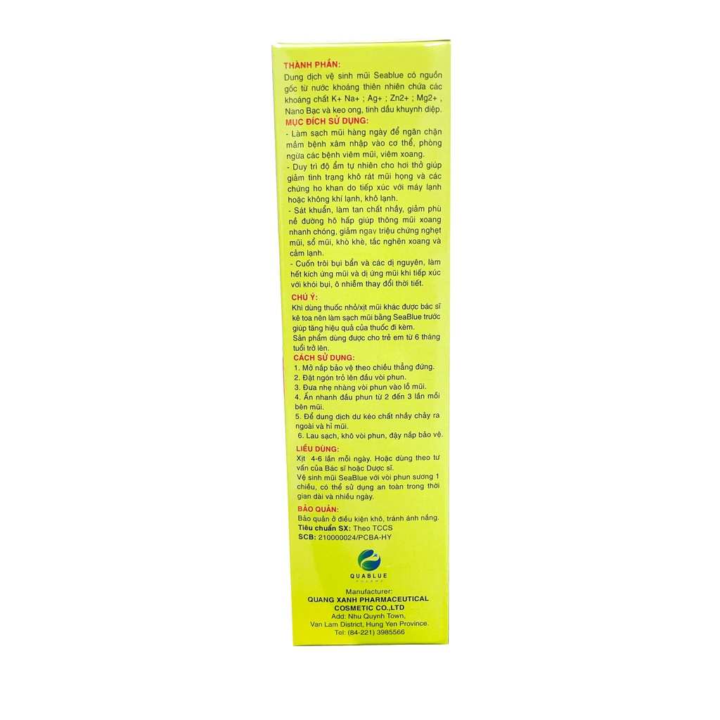 Dung Dịch Xịt Mũi Nano Bạc &amp; Ong Keo Cho Bé Seablue Quablue - Chai 70ml