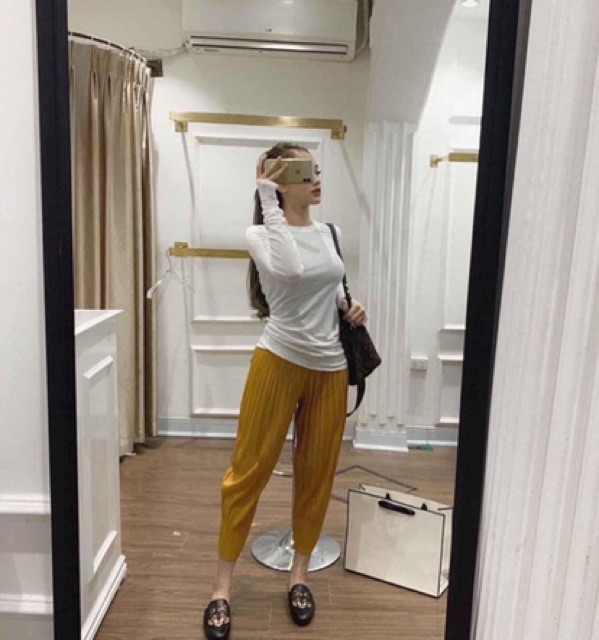 Quần Bom Lụa Xếp Ly Quảng Châu/ Quần Bom Nhăn Ống Bo Dáng Lỡ