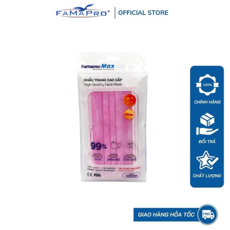Khẩu trang y tế cao cấp kháng khuẩn 4 lớp Famapro max