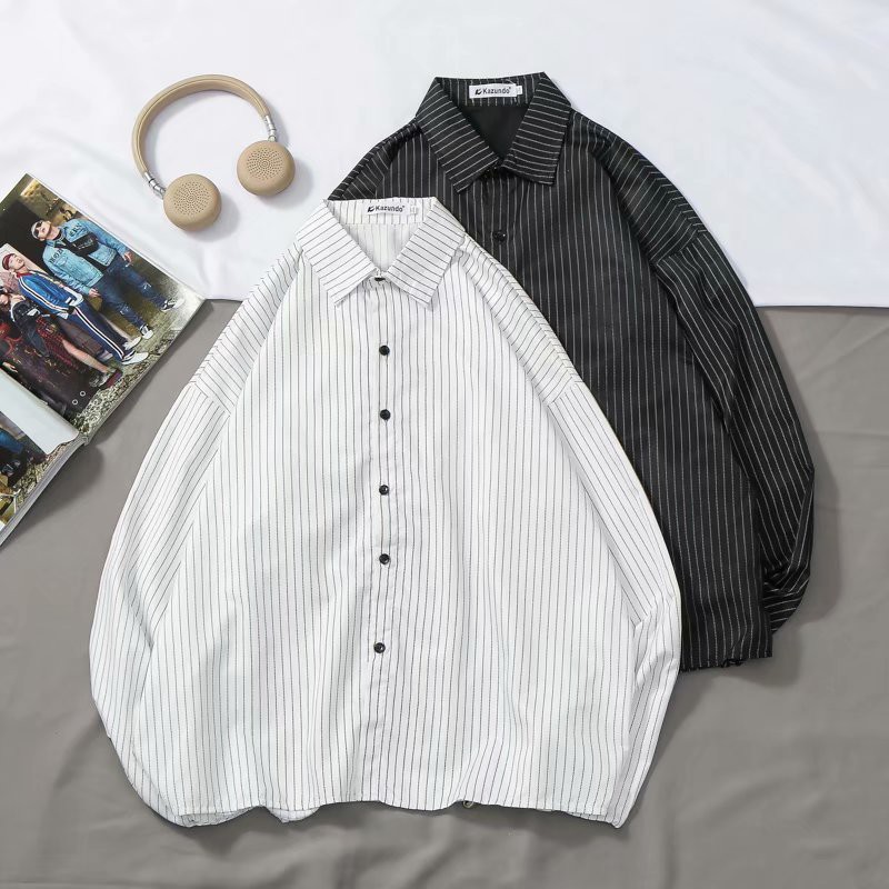 Korean Fashion Striped Men's Long Sleeve Shirt