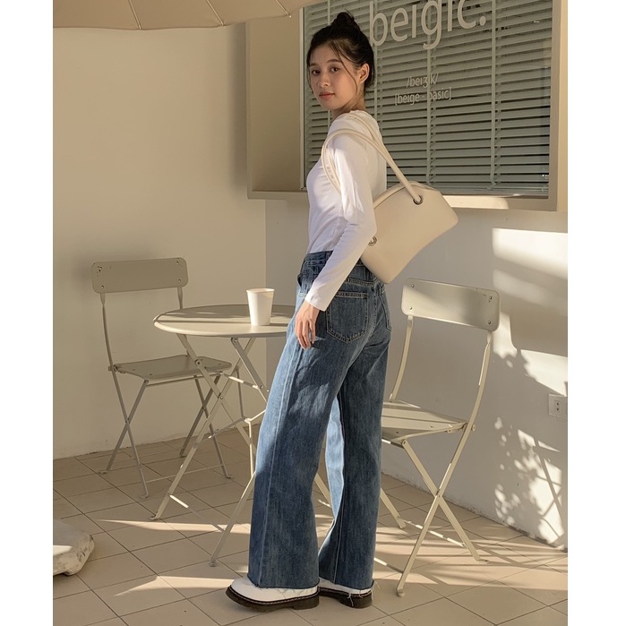 Quần jean nữ ống suông rộng cắt gấu LOLLIE STUDIO QB266