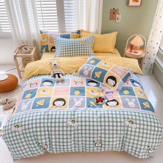 Set 5 món chăn ga gối Cotton Poly Hàn quốc