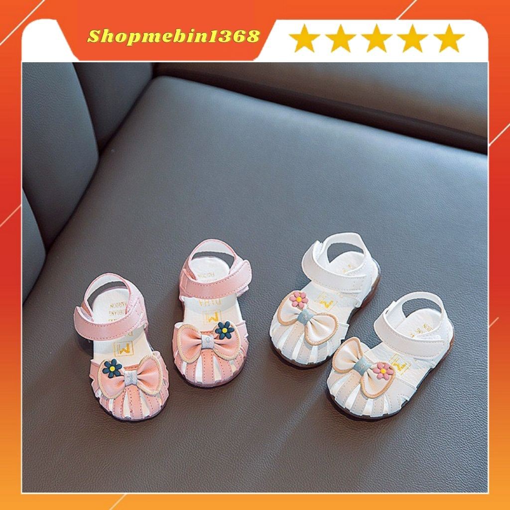 [ SẴN L1 ] Giày dép sandal gắn nơ điệu đà cho bé gái 0-3 tuổi, chất liệu da mềm, đế dẻo chống trơn trượt cho bé