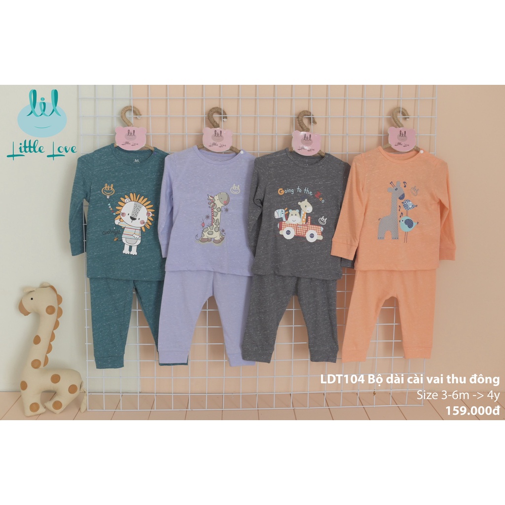 Bộ quần áo dài tay cài vai thu đông mỏng cho trẻ từ 3m đến 4y little love (LDT104)