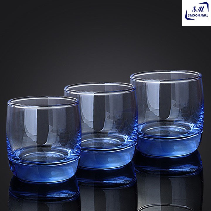 Bộ 6 ly thuỷ tinh 290ml dáng bầu suông tròn lùn ES1132B màu xanh