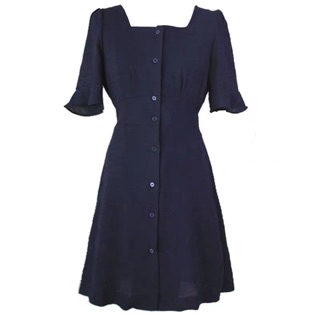 Váy basic cổ vuông tay loe dáng ngắn