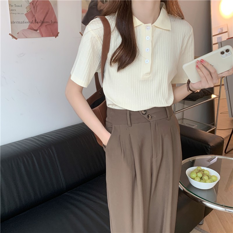 Áo polo dệt kim dáng ôm thiết kế đơn giản dễ phối đồ | BigBuy360 - bigbuy360.vn