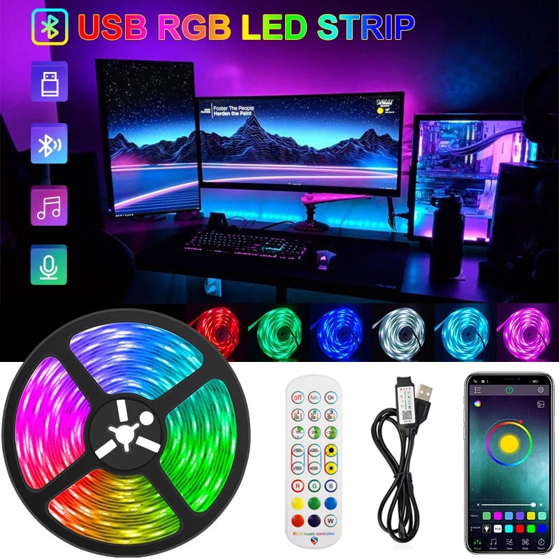 Ây đèn led Tiktok 1M/2M/3M/4M/5M/7.5M/10M RGB 16 màu thay đổi theo nhiệt độ cổng usb và điều khiển từ xa trang trí phòng khách / phòng ngủ diy