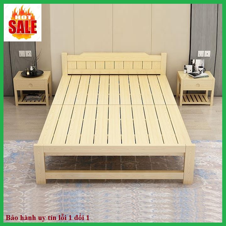 Giường ngủ - Giường ngủ gỗ thông gấp gọn, kích thước 100x195cm, tặng kèm đệm, gối