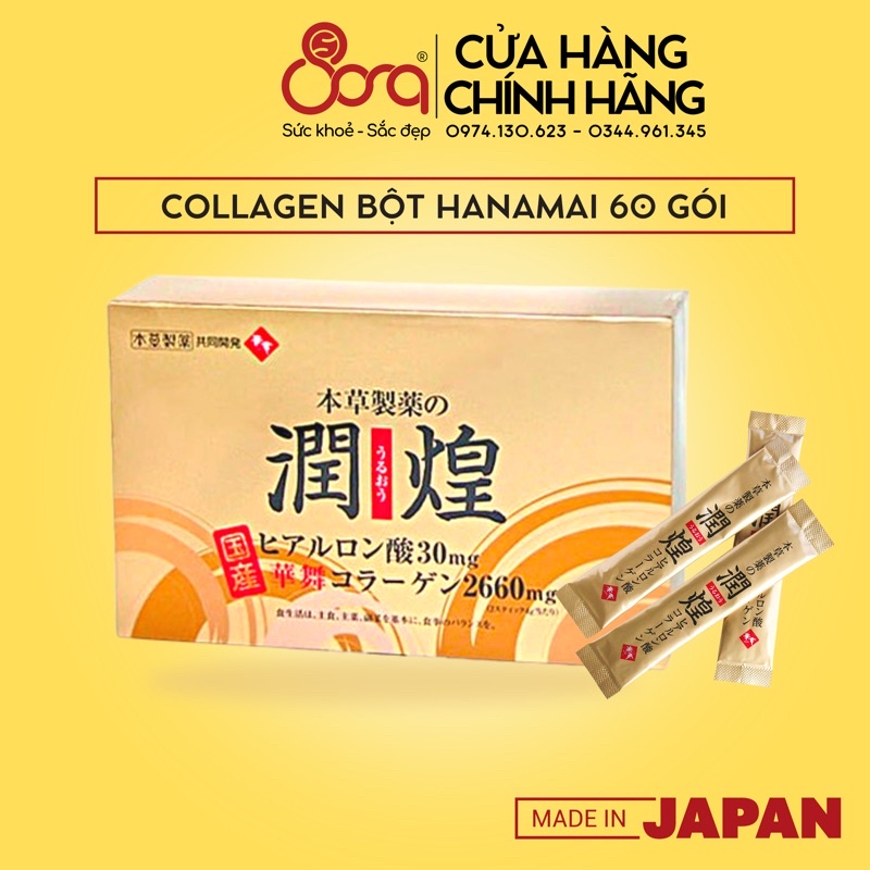 Collagen Hanamai Gold dạng bột chiết xuất sụn vi cá mập Nhật Bản hộp 60 gói x 2g