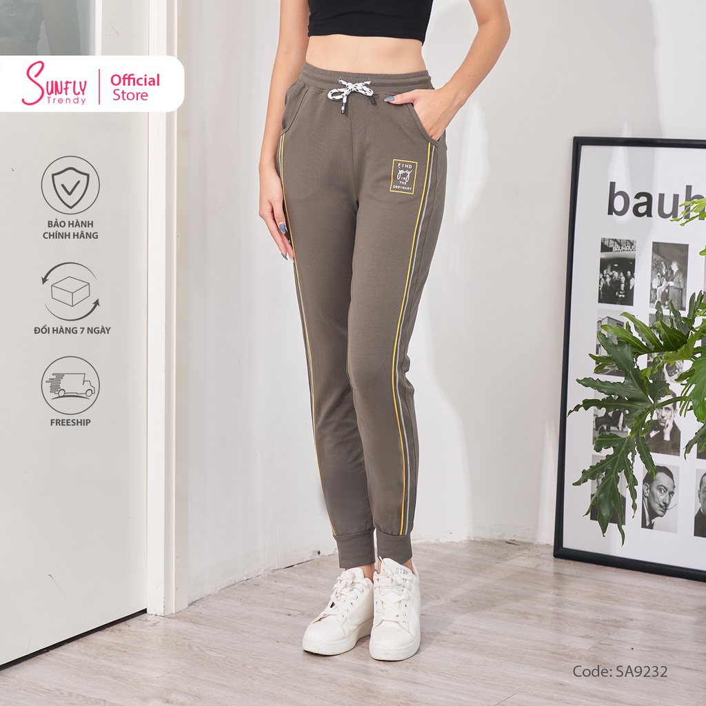 Quần thể thao nữ casual SUNFLY bo gấu cotton da cá SA9232