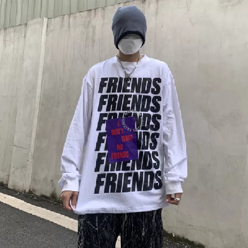 Áo thun tay dài dáng rộng in chữ phong cách Hàn Quốc thời trang cho nam size M-5XL