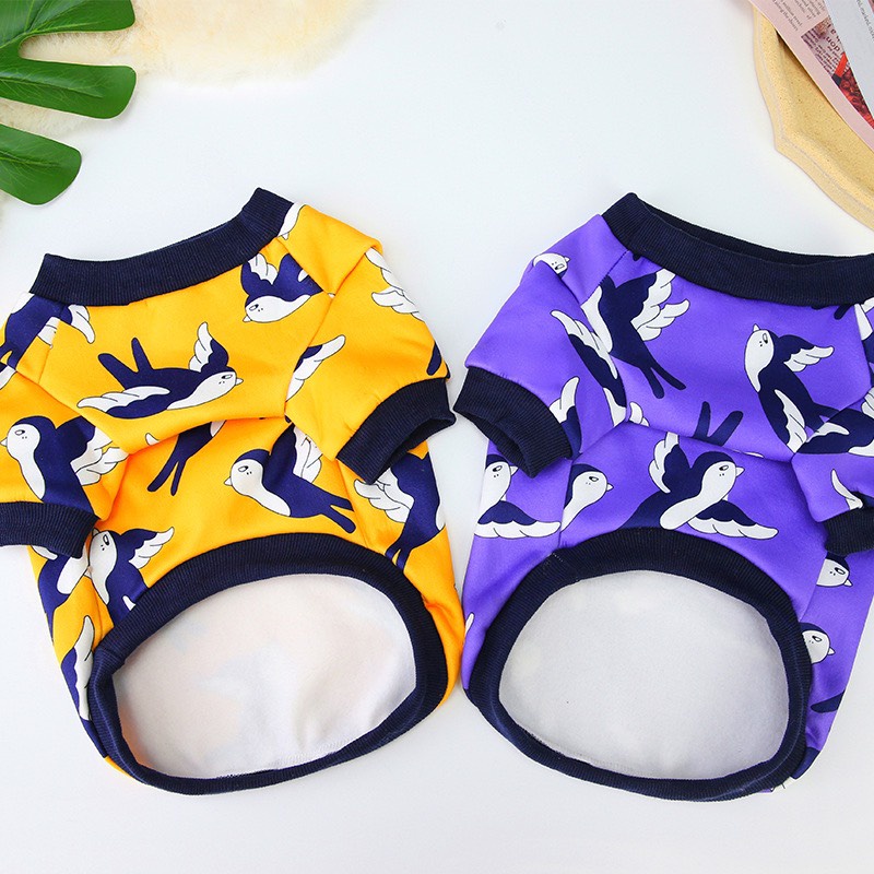 Áo cho thú cưng vải thiết kế in hoạ tiết chim én lượn bay chất nỉ lót bông mềm mại, viền bo chun cao cấp