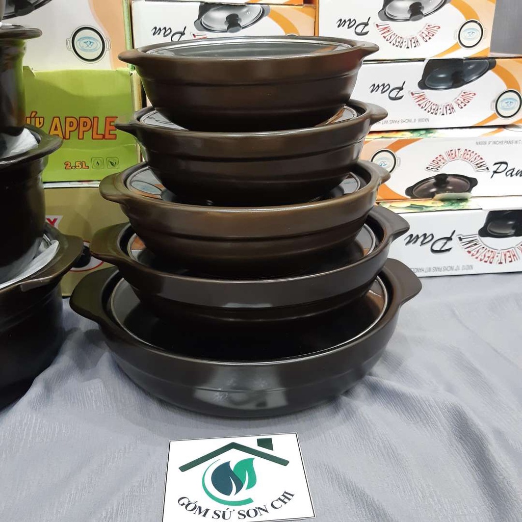 Nồi đất nắp kính dùng kho cá, thịt, nấu mì cay (Có 11 size: 0.5L, 1L, 1.5L, 2L, 2.5L, 3L, 6in, 7in, 8in, 9in,10in