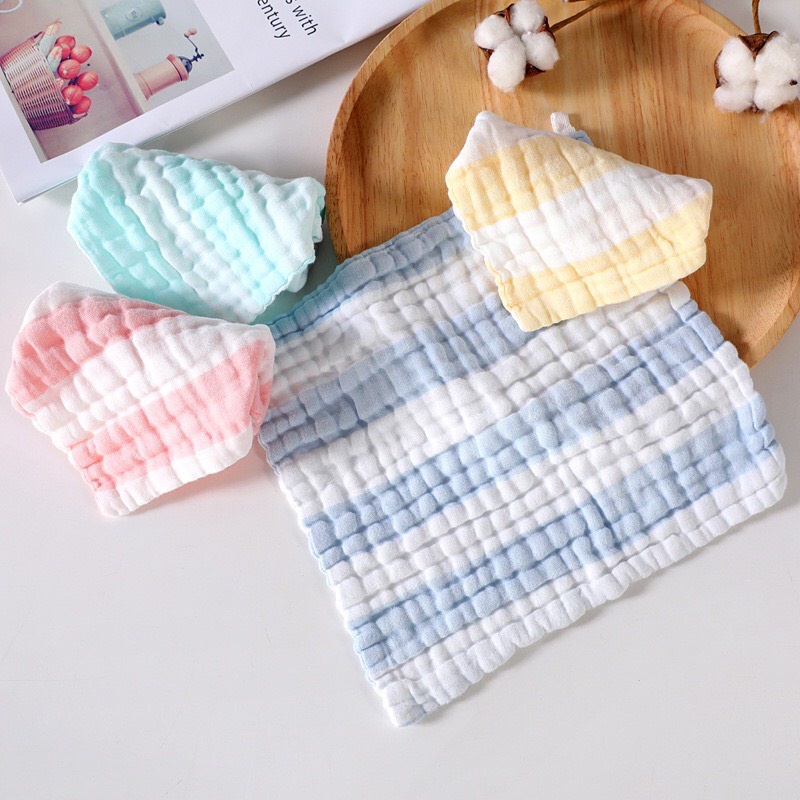 Khăn xô sữa 4 lớp hoạ tiết kẻ màu cho bé chất liệu cao cấp KILUTA, khăn lau mặt cho trẻ siêu mềm mịn