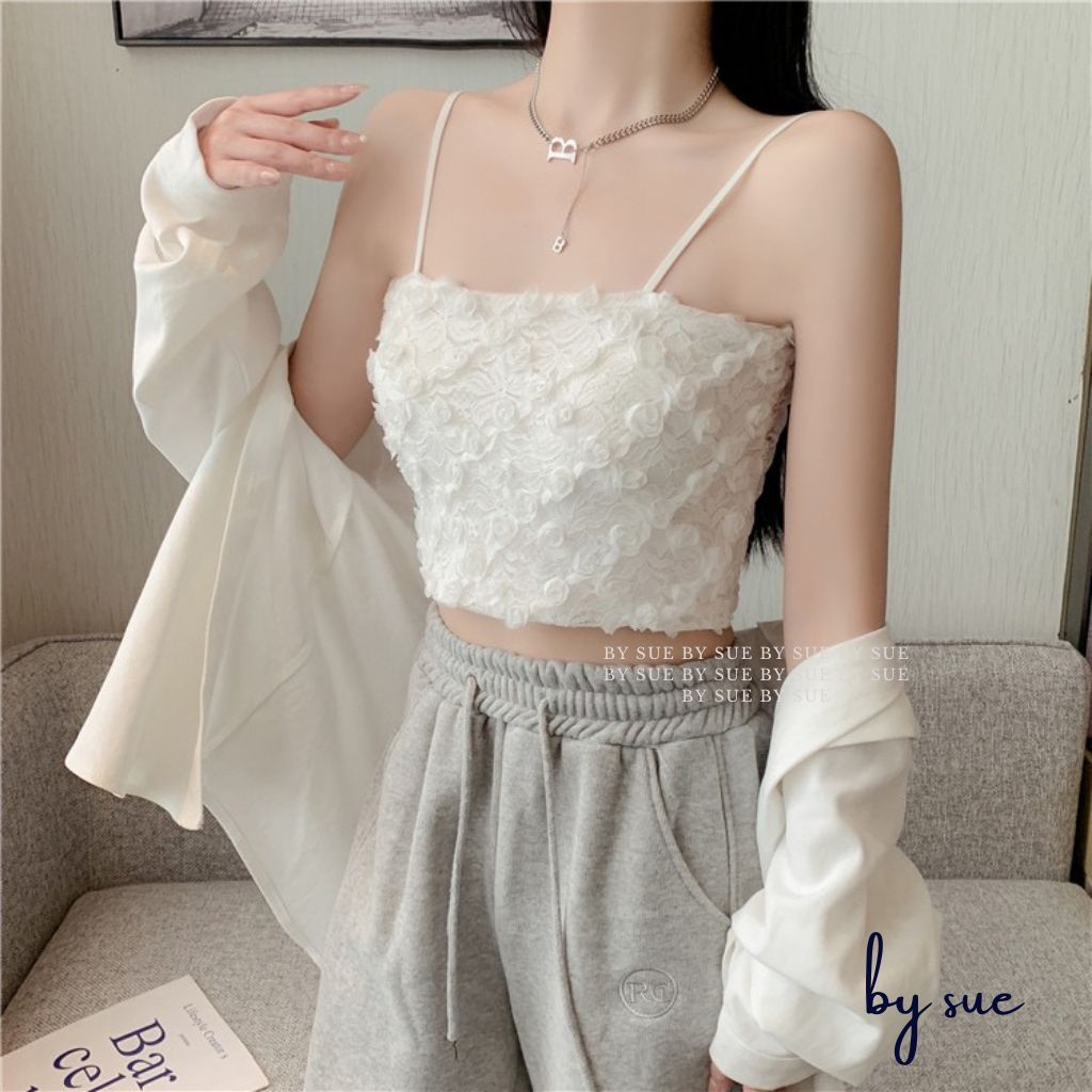 Áo bra hoa hồng BY SUE dáng quây, có mút ngực, sau lưng có thun co giãn ôm body gợi cảm AB09