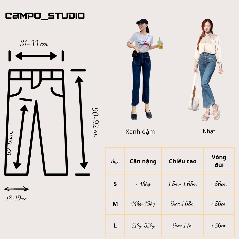 Quần bò nữ ống đứng CAMPO Quần jean nữ ống đứng túi vuông