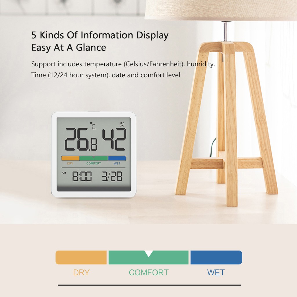 Đồng Hồ Xiaomi Đo Nhiệt Độ Và Độ Ẩm Không Ồn 3.34 Inch Với Màn Hình LCD Lớn