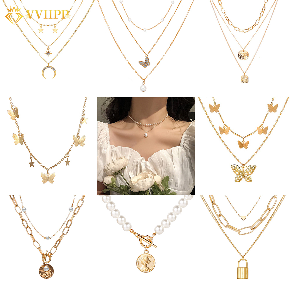 Dây chuyền nhiều lớp bằng hợp kim đính đá ngọc trai nhân tạo sang trọng thời trang cho nữ