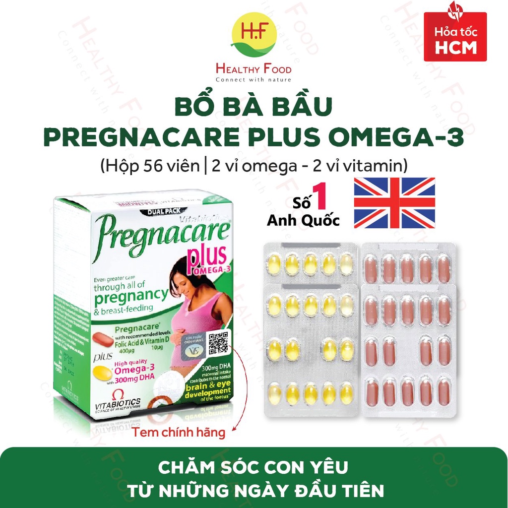 [UK] - Vitamin Tổng Hợp Hỗ Trợ Sức Khỏe Mẹ Bầu Và Cho Con Bú Vitabiotics-Pregnacare Plus Omega3 (Hộp 56v)